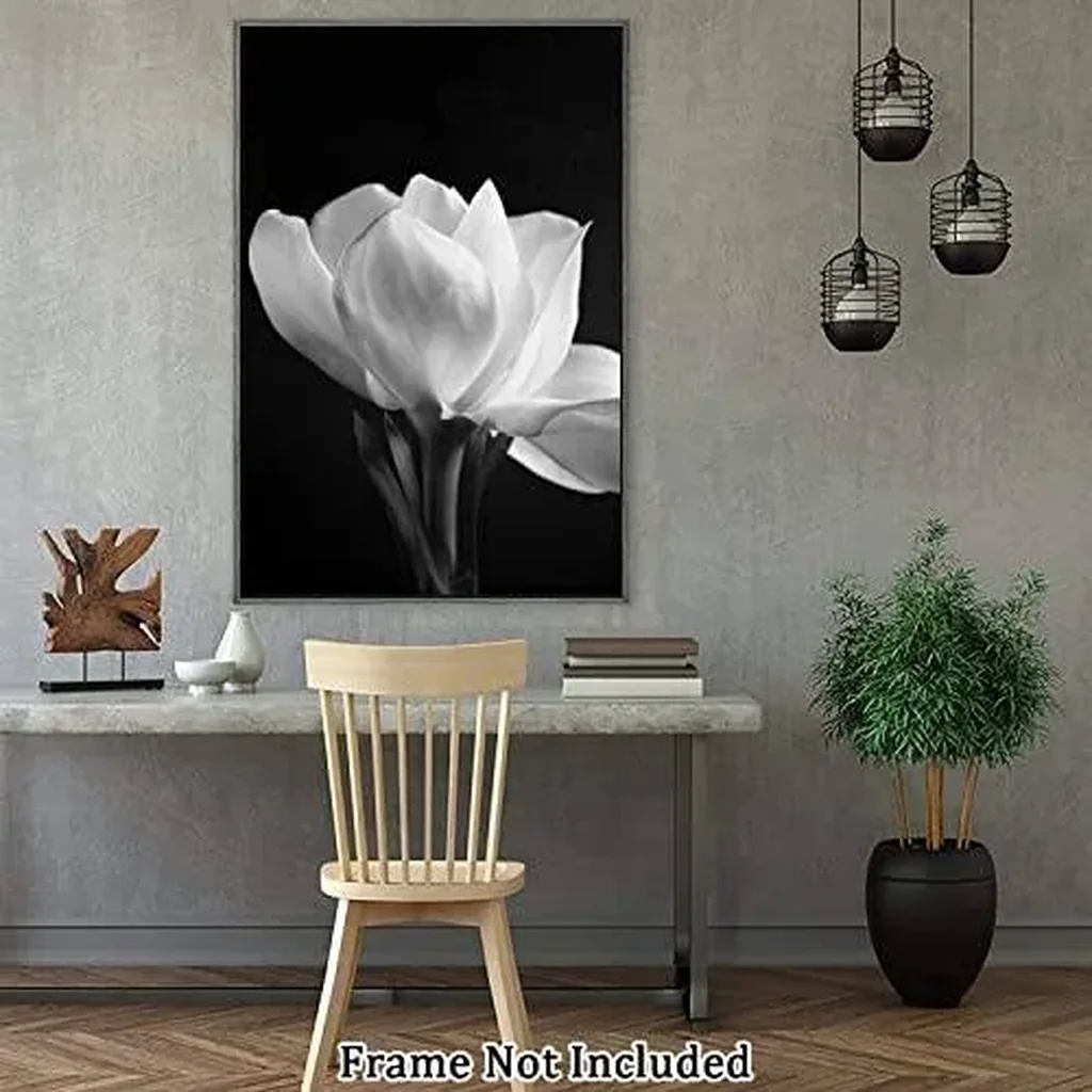 ALAYRA Canvas Prints Wall Art For Home and Office Wall Decoration Blooming Flower Canvas Artwork Print Painting Picture Black And White Floral Modern Abstract Unframe Wall Art 20L" x 1.2W" 01 - Image 4