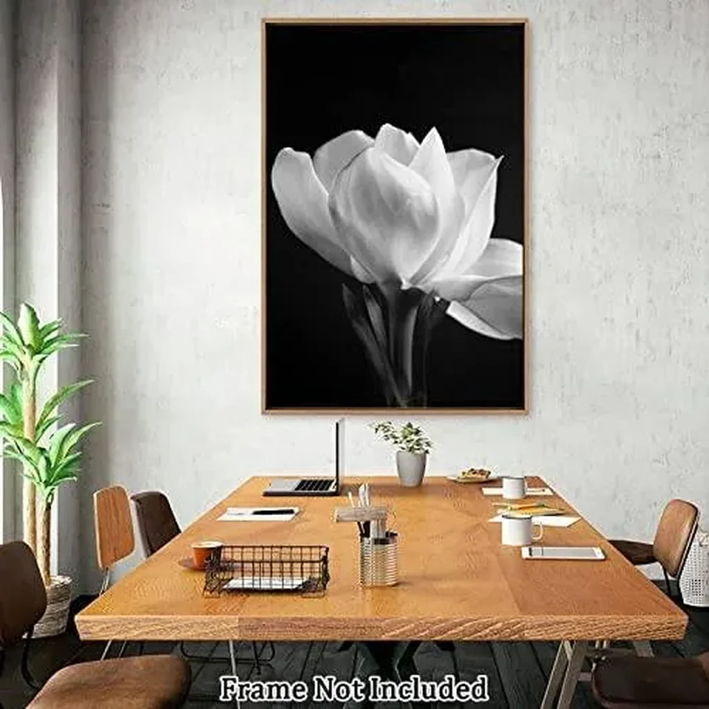 ALAYRA Canvas Prints Wall Art For Home and Office Wall Decoration Blooming Flower Canvas Artwork Print Painting Picture Black And White Floral Modern Abstract Unframe Wall Art 20L" x 1.2W" 01 - Image 5
