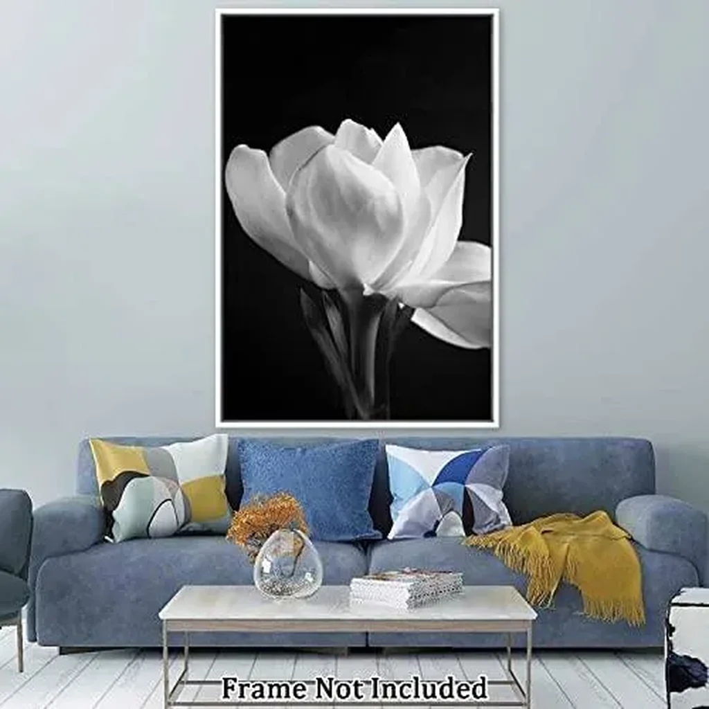 ALAYRA Canvas Prints Wall Art For Home and Office Wall Decoration Blooming Flower Canvas Artwork Print Painting Picture Black And White Floral Modern Abstract Unframe Wall Art 20L" x 1.2W" 01 - Image 6