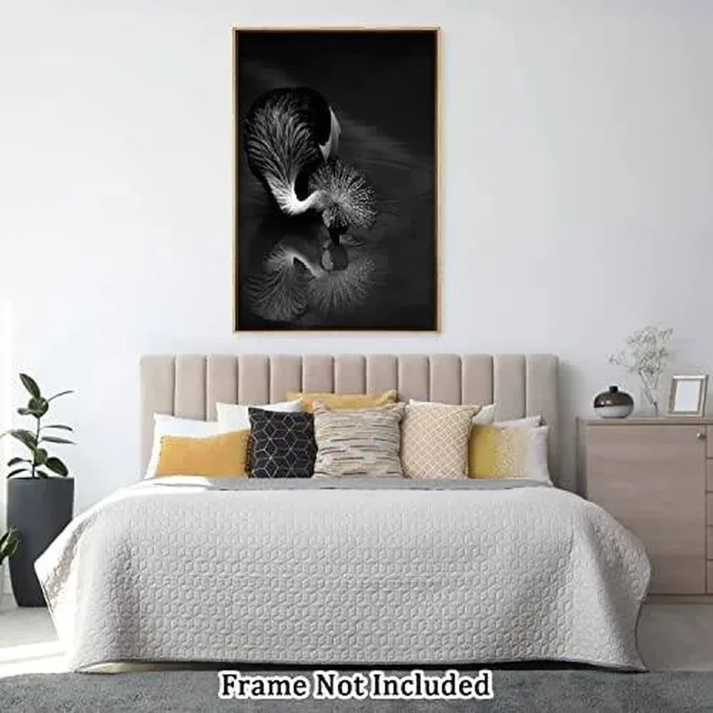 ALAYRA Canvas Prints Wall Art For Home and Office Wall Decoration Crowned Crane Drink Water Canvas Artwork Print Painting Picture Black And White Bird Crowned Crane Drink Water 20.3L x 3W cm 01 - Image 5