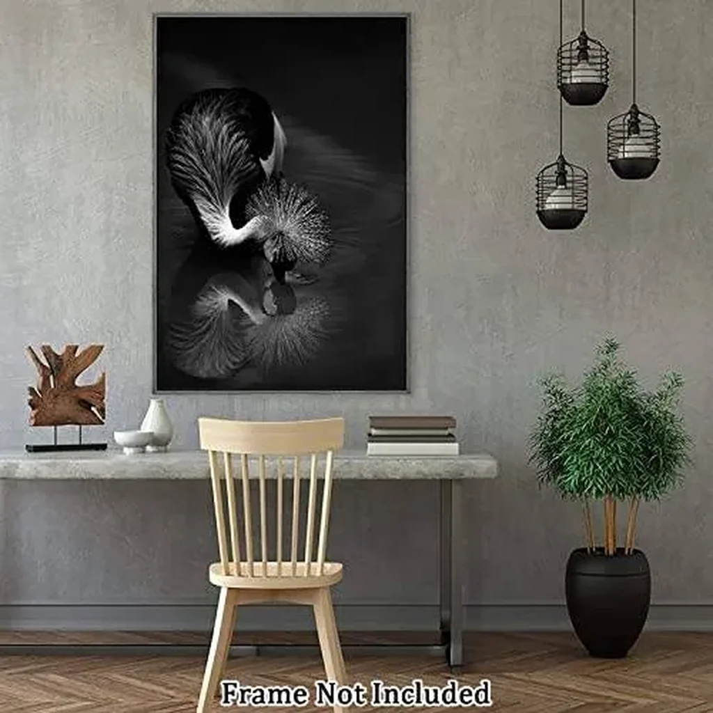 ALAYRA Canvas Prints Wall Art For Home and Office Wall Decoration Crowned Crane Drink Water Canvas Artwork Print Painting Picture Black And White Bird Crowned Crane Drink Water 20.3L x 3W cm 01 - Image 6