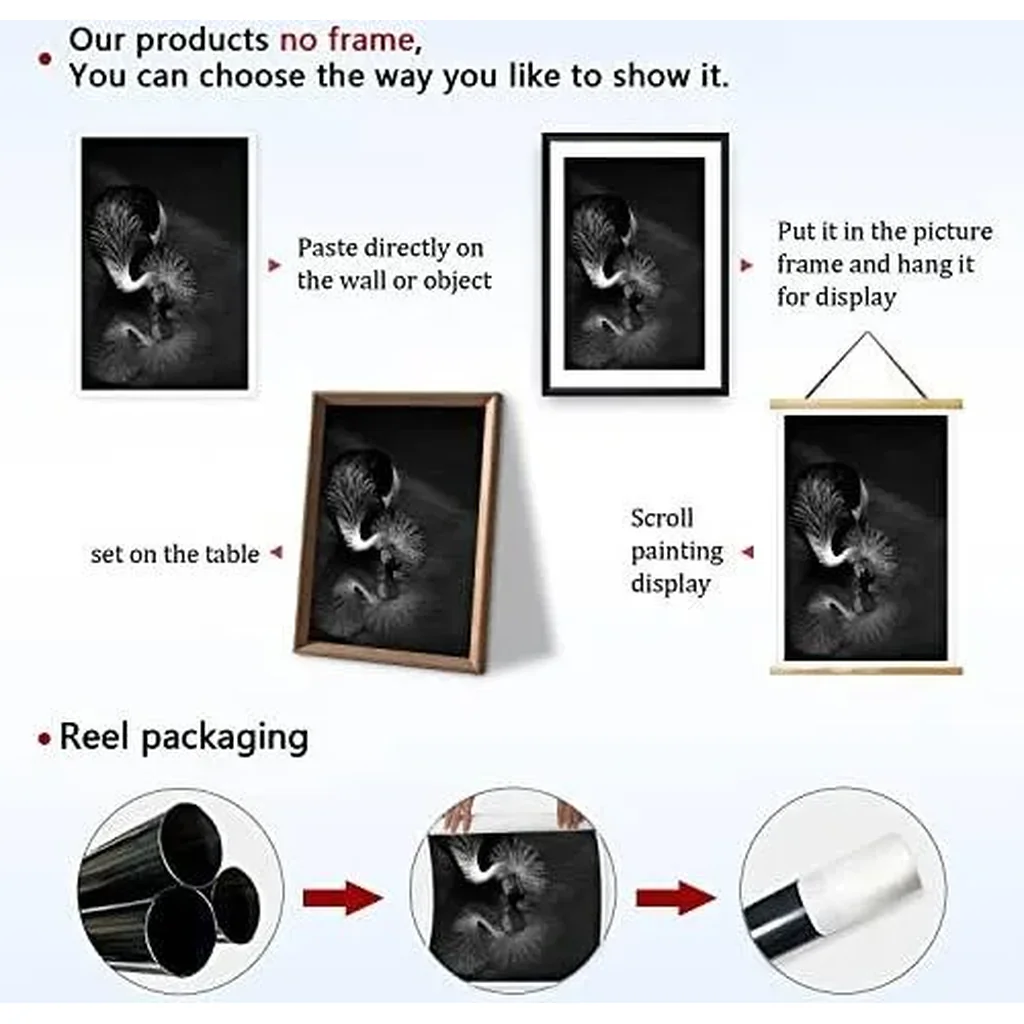 ALAYRA Canvas Prints Wall Art For Home and Office Wall Decoration Crowned Crane Drink Water Canvas Artwork Print Painting Picture Black And White Bird Crowned Crane Drinking Water 30.5L x 3W cm 01 - Image 3