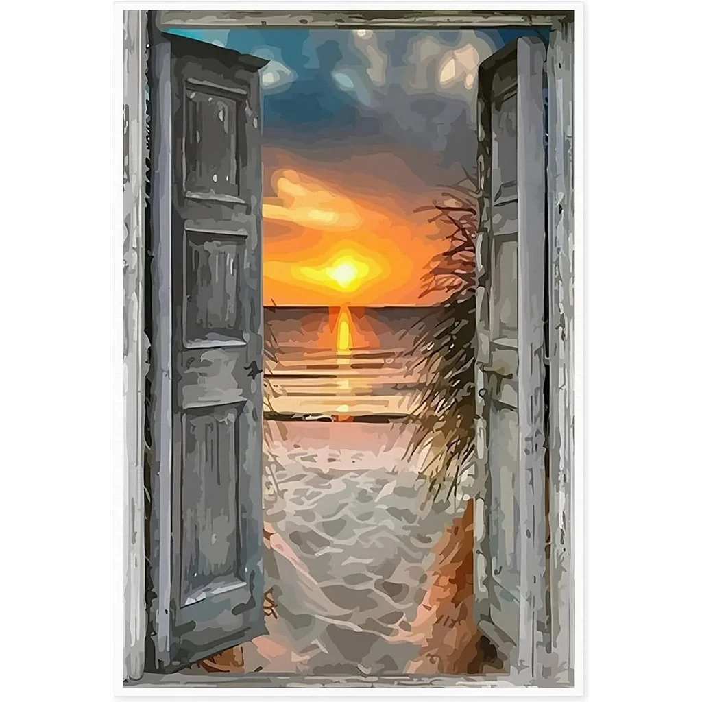 ALAYRA Canvas Prints Wall Art For Home and Office Wall Decoration Sunset And Beach Outside Window Canvas Artwork Print Painting Picture 20x30cm 01