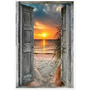 ALAYRA Canvas Prints Wall Art For Home and Office Wall Decoration Sunset And Beach Outside Window Canvas Artwork Print Painting Picture 30x45cm 01