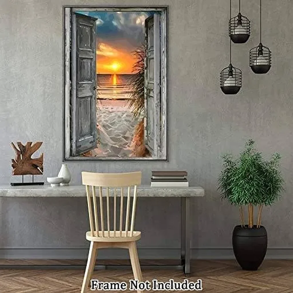 ALAYRA Canvas Prints Wall Art For Home and Office Wall Decoration Sunset And Beach Outside Window Canvas Artwork Print Painting Picture 50x75cm 01 - Image 3