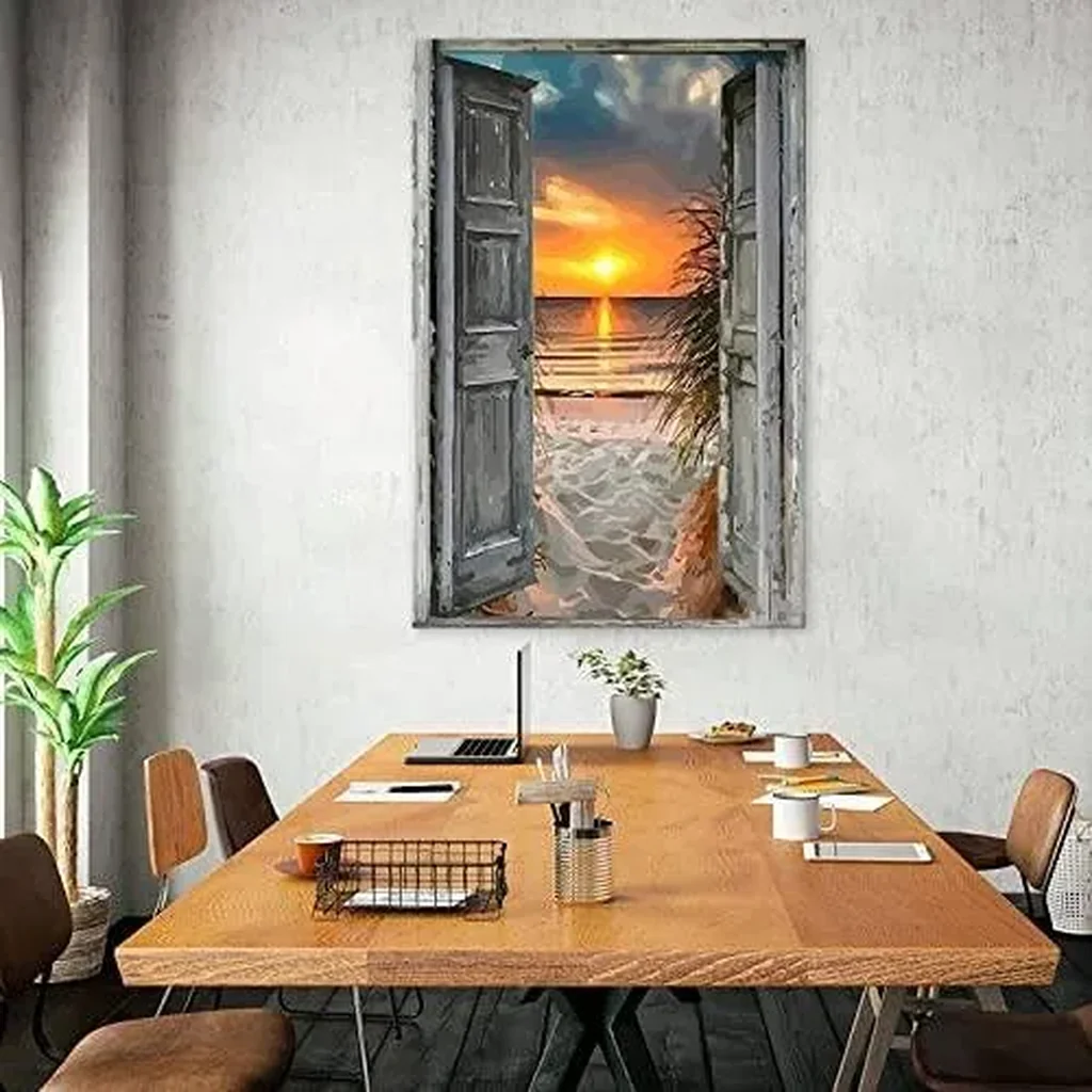 ALAYRA Canvas Prints Wall Art For Home and Office Wall Decoration Sunset And Beach Outside Window Canvas Artwork Print Painting Picture 50x75cm 01 - Image 4