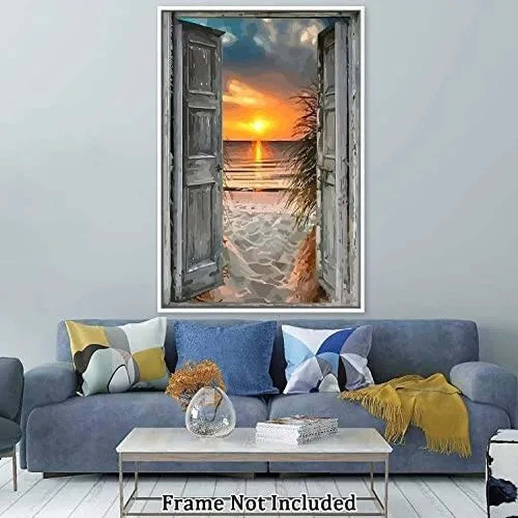 ALAYRA Canvas Prints Wall Art For Home and Office Wall Decoration Sunset And Beach Outside Window Canvas Artwork Print Painting Picture 50x75cm 01 - Image 5