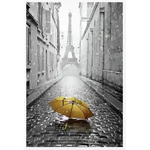 ALAYRA Canvas Prints Wall Art For Home and Office Wall Decoration Yellow Umbrella And Eiffel Tower Canvas Artwork Print Painting Picture Landscape Modern Abstract Unframe Wall Art for Living Room Bedr
