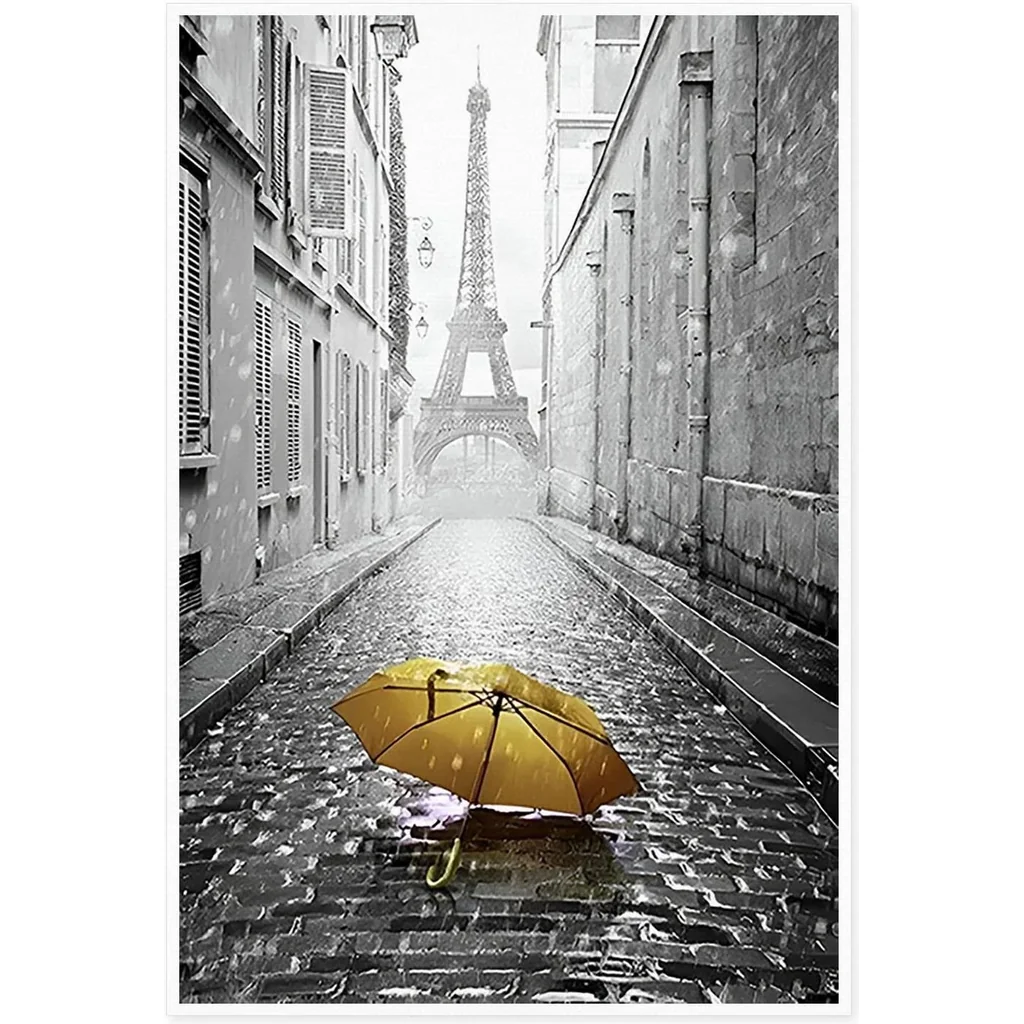 ALAYRA Canvas Prints Wall Art For Home and Office Wall Decoration Yellow Umbrella And Eiffel Tower Canvas Artwork Print Painting Picture Landscape Modern Abstract Unframe Wall Art for Living Room Bedr