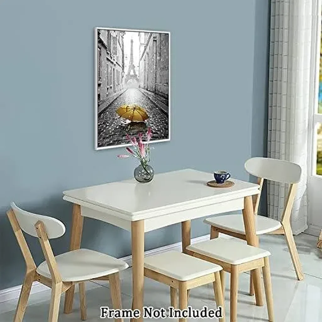 ALAYRA Canvas Prints Wall Art For Home and Office Wall Decoration Yellow Umbrella And Eiffel Tower Canvas Artwork Print Painting Picture Landscape Modern Abstract Unframe Wall Art for Living Room Bedr - Image 4