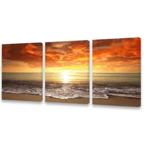 ALAYRA Canvas Prints Wall Art Sunset Ocean Beach Pictures Photo Paintings for Kids RoomLiving Room Bedroom Home Decorations Stretched and Framed Seascape Waves Landscape Giclee Artwork 01