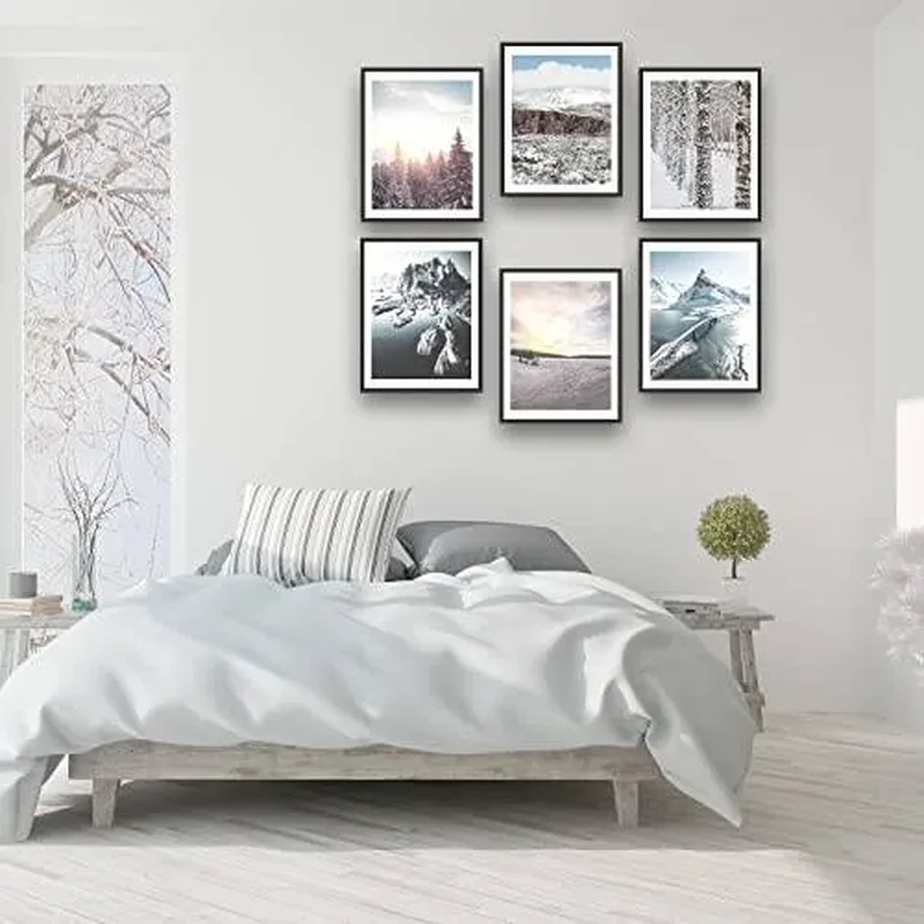 ALAYRA Canvas Prints Winter Sunset Snow Landscape Nature Mountains Glacier Ground Scene Snow Forest Wall Art Prints Wall Decor Set of 6 without Frame (8"x10" UNFRAMED) 01 - Image 4