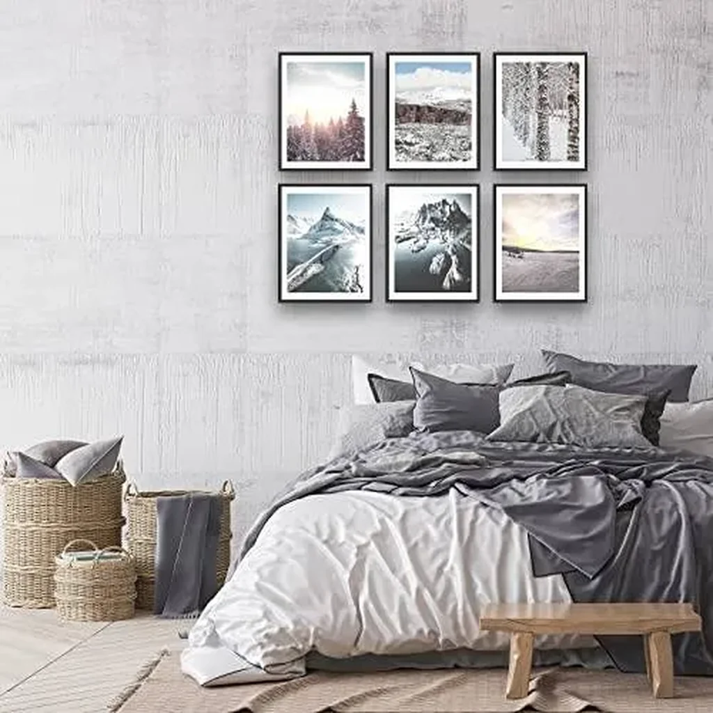 ALAYRA Canvas Prints Winter Sunset Snow Landscape Nature Mountains Glacier Ground Scene Snow Forest Wall Art Prints Wall Decor Set of 6 without Frame (8"x10" UNFRAMED) 01 - Image 5