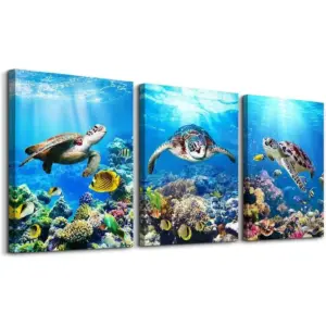 ALAYRA Canvas Wall Art - Modern Decor for Living Room, Bedroom & Office - Sea Turtle Wall Paintings - Ocean & Underwater World Pictures - 3 Panels Ready to Hang - 12" X 16" Each 01