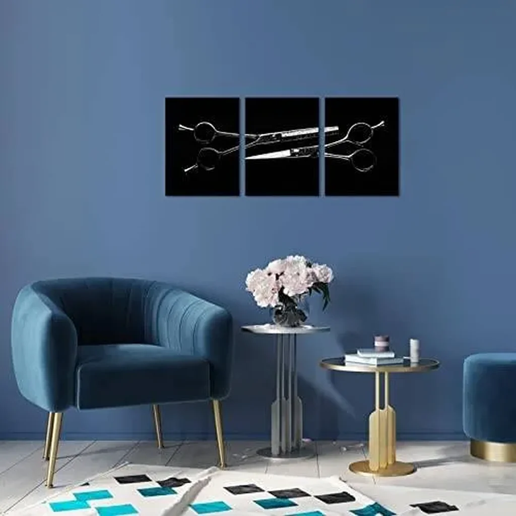 ALAYRA Canvas Wall Art Barber Scissors Tools Hairstyle Haircut Picture Print on Canvas 3 Piece Black White Artwork Great Gift for Barbers Stretched for Barber Shop Salon Room Decoration 01 - Image 2