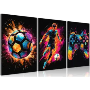 ALAYRA Canvas Wall Art Decor, Paintings Art Game Controller Color Splash Ink Canvas Painting, Posters for Room Aesthetic, Soccer Canvas Wall Art for Boys Room Decor 12x16 - Unframed Set of 3 01