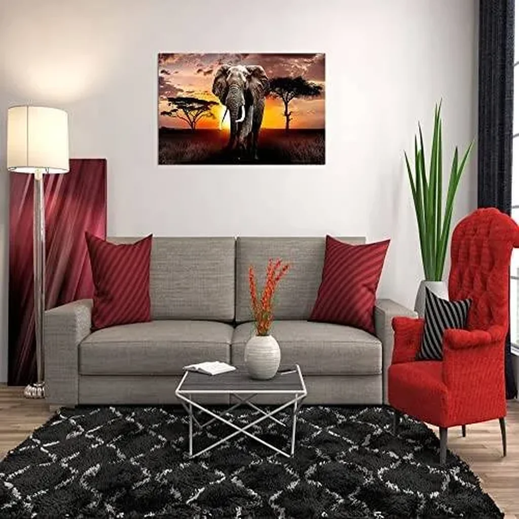 ALAYRA Canvas Wall Art Elephant Picture African Wild Animals Artwork Painting Print for Living Room Bedroom Kitchen Home and Office Wall Decor 01 - Image 3