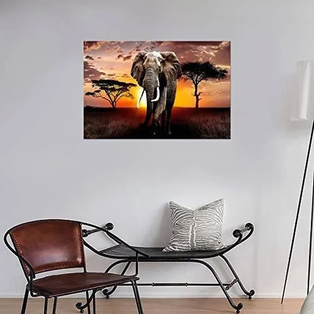 ALAYRA Canvas Wall Art Elephant Picture African Wild Animals Artwork Painting Print for Living Room Bedroom Kitchen Home and Office Wall Decor 01 - Image 4