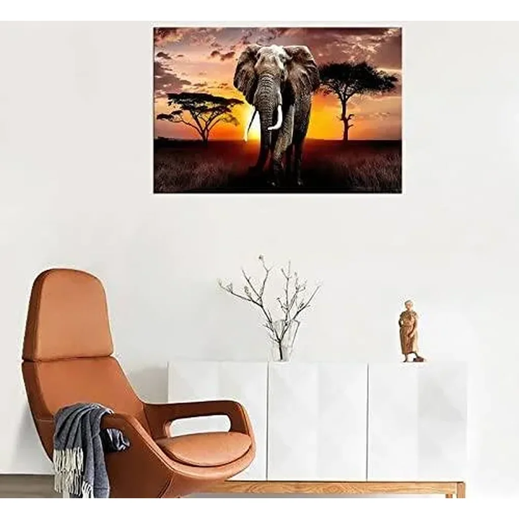 ALAYRA Canvas Wall Art Elephant Picture African Wild Animals Artwork Painting Print for Living Room Bedroom Kitchen Home and Office Wall Decor 01 - Image 5