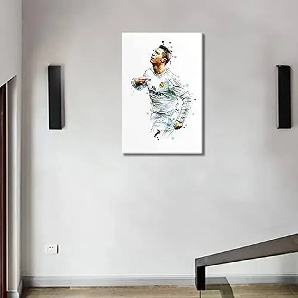 ALAYRA Canvas Wall Art Football Starabstract Painting Sport Game League Match Poster Modern Home Decor Artwork for Club Arena Living Room Office Bedroom Posters Framed Ready to Hang - 36''W x 24''H 01 - Image 3