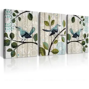 ALAYRA Canvas Wall Art For Living Room Modern Wall Decor For Bedroom Kitchen Decorations Bird On The Branch Wall Painting Abstract Wall Pictures Artwork Room Home Decor 3 Piece Framed Prints Art 01