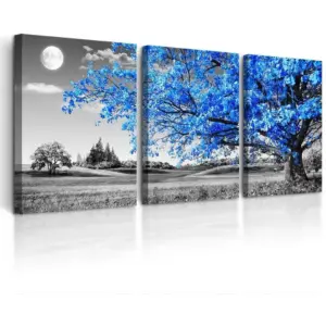 ALAYRA Canvas Wall Art For Living Room Modern Wall Decor For Office Black And White Blue Tree Wall Painting Scenery Wall Pictures Artwork For Bedroom Room Home Decor Prints Art 16" X 24" 3 Piece 01