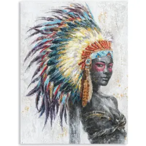 ALAYRA Canvas Wall Art Indian Woman Native American Women Chief Painting Prints Artwork Colorful Feathered headdress 12"x16" 01