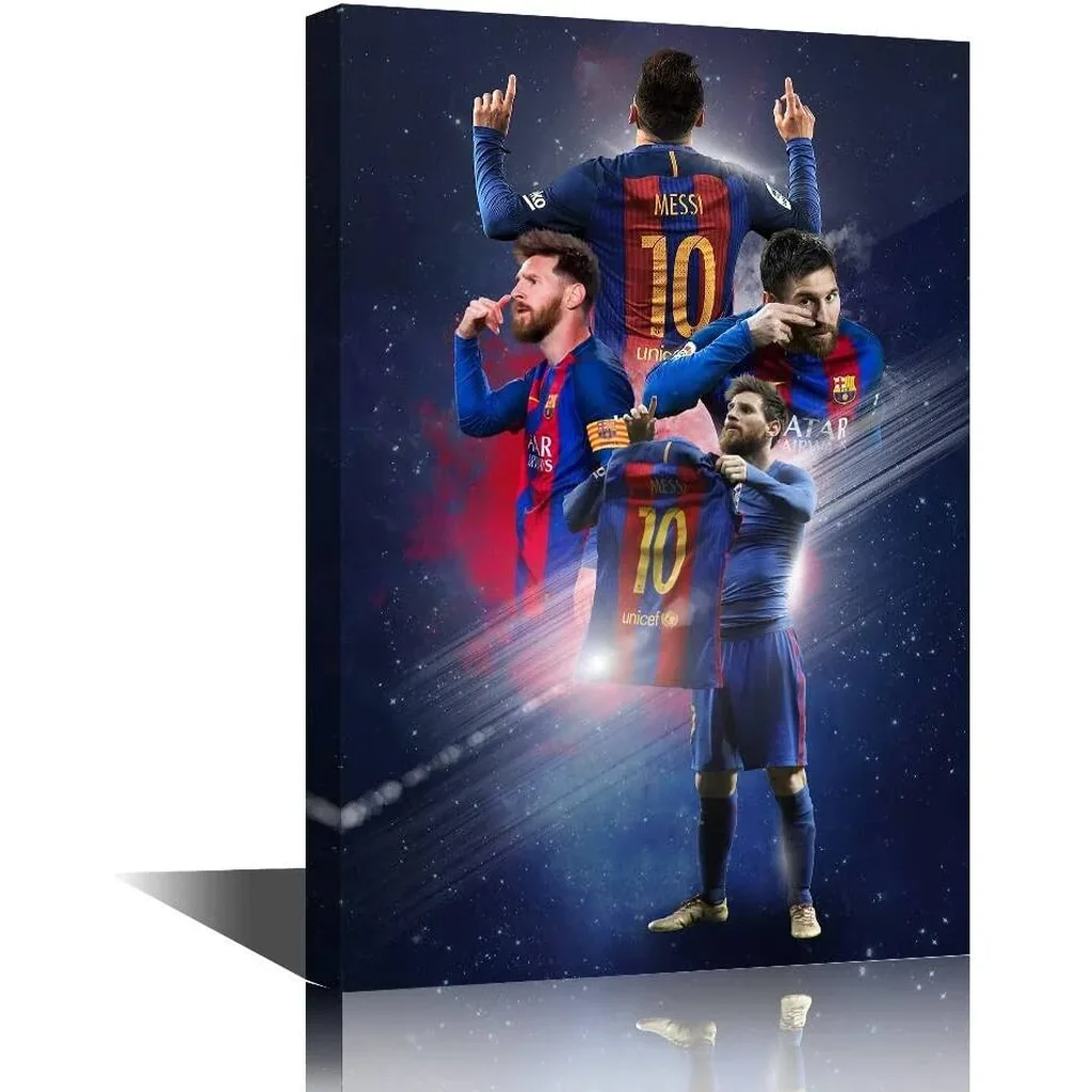 ALAYRA Canvas Wall Art Motivational Football Poster Lionel Messi Paintings Modern Artwork Print for Living Room Bedroom Dining Office Decor Stretched and Framed Ready to Hang 36x24 in 01