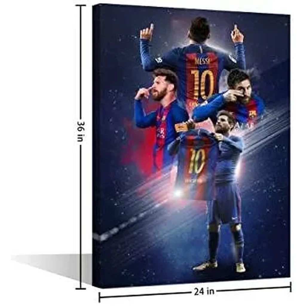 ALAYRA Canvas Wall Art Motivational Football Poster Lionel Messi Paintings Modern Artwork Print for Living Room Bedroom Dining Office Decor Stretched and Framed Ready to Hang 36x24 in 01 - Image 2