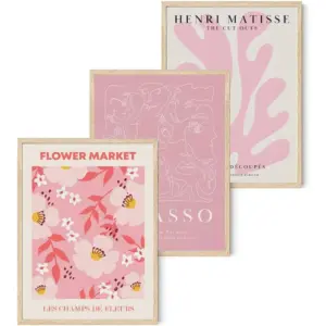 ALAYRA Canvas Wall Art Prints 3Pcs Pink Beige Picasso Matisse Modern Minimalist Abstract Wall Decor Paintings Flower Market Poster Picture for Bedroom Living Room Office Gallery 16"x24"x3 Unframed 01