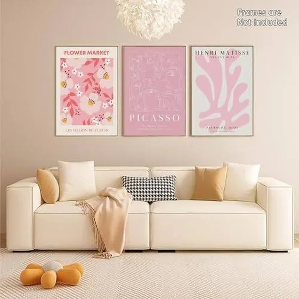 ALAYRA Canvas Wall Art Prints 3Pcs Pink Beige Picasso Matisse Modern Minimalist Abstract Wall Decor Paintings Flower Market Poster Picture for Bedroom Living Room Office Gallery 16"x24"x3 Unframed 01 - Image 2