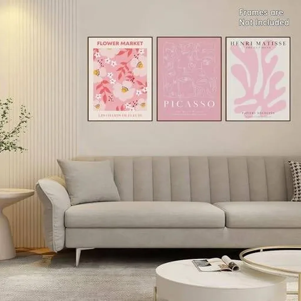 ALAYRA Canvas Wall Art Prints 3Pcs Pink Beige Picasso Matisse Modern Minimalist Abstract Wall Decor Paintings Flower Market Poster Picture for Bedroom Living Room Office Gallery 16"x24"x3 Unframed 01 - Image 4