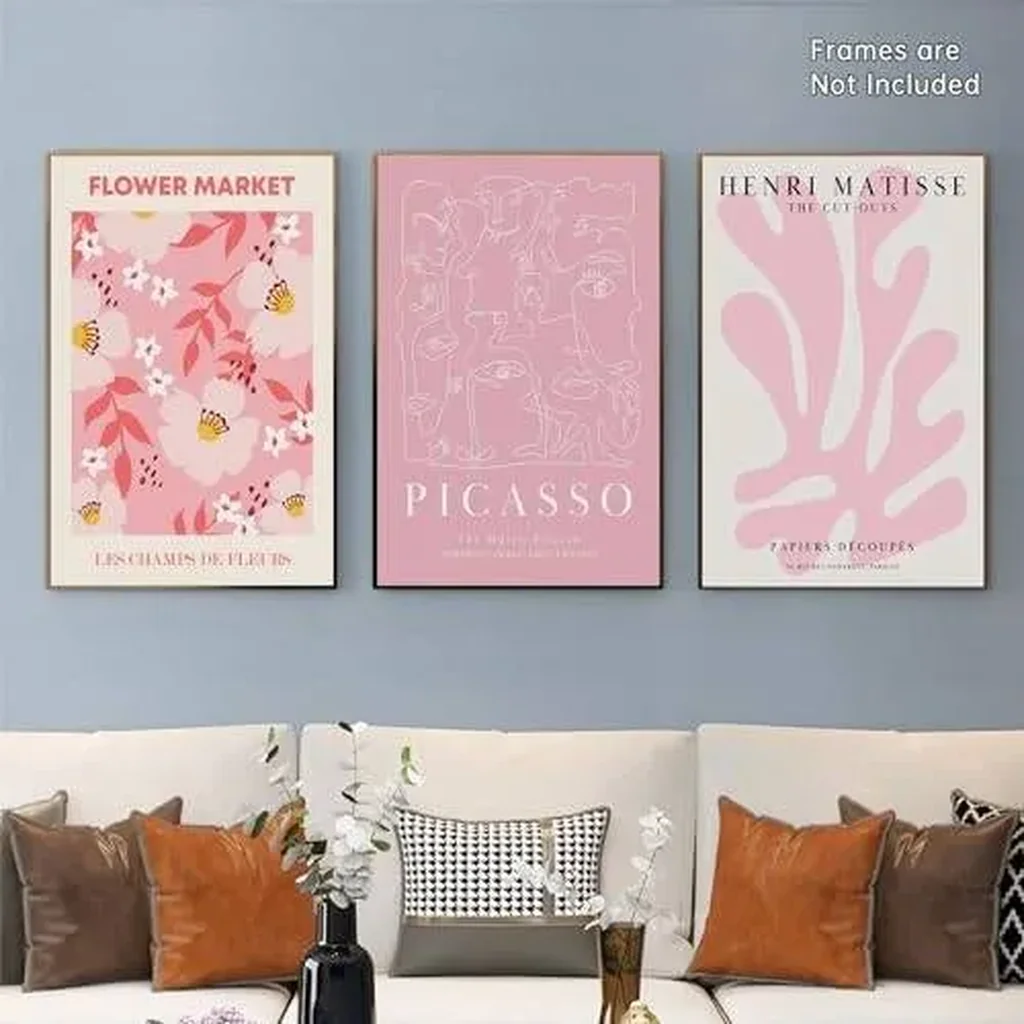 ALAYRA Canvas Wall Art Prints 3Pcs Pink Beige Picasso Matisse Modern Minimalist Abstract Wall Decor Paintings Flower Market Poster Picture for Bedroom Living Room Office Gallery 16"x24"x3 Unframed 01 - Image 5