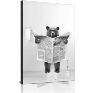 ALAYRA Canvas Wall Art Prints for Bathroom - Set of Funny Pictures with Elephant, Zebra, Penguin, Giraffe, Animal in the Tub - Unframed (Spectacular Bear, 20x) 01
