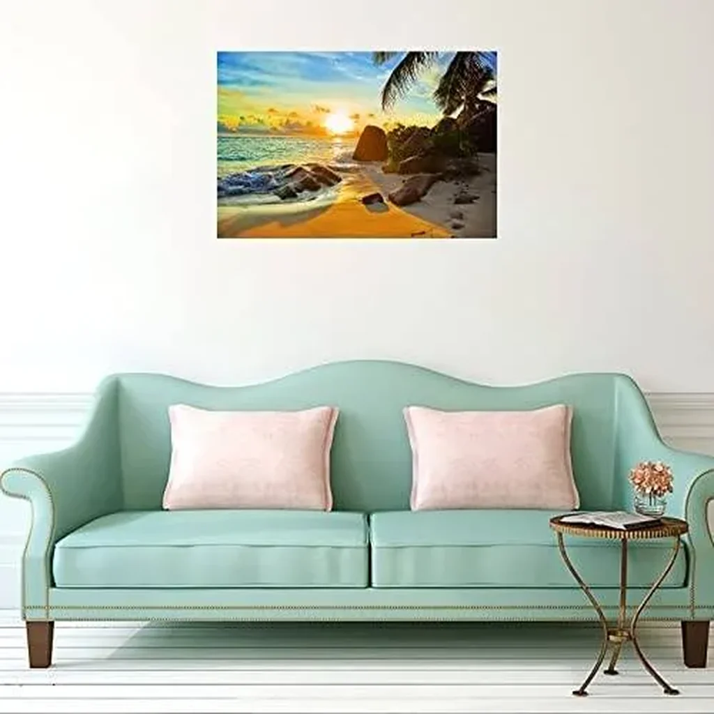 ALAYRA Canvas Wall Art Tropical Beach at Sunset Seascape Picture Paintings Artwork Prints Framed Ready to Hang for Home Office Bedroom Living Room Bathroom Kitchen Wall Decor 01 - Image 2