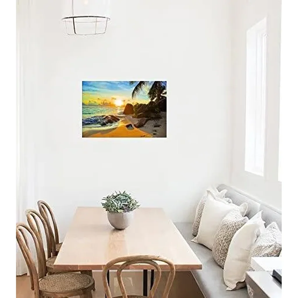 ALAYRA Canvas Wall Art Tropical Beach at Sunset Seascape Picture Paintings Artwork Prints Framed Ready to Hang for Home Office Bedroom Living Room Bathroom Kitchen Wall Decor 01 - Image 3