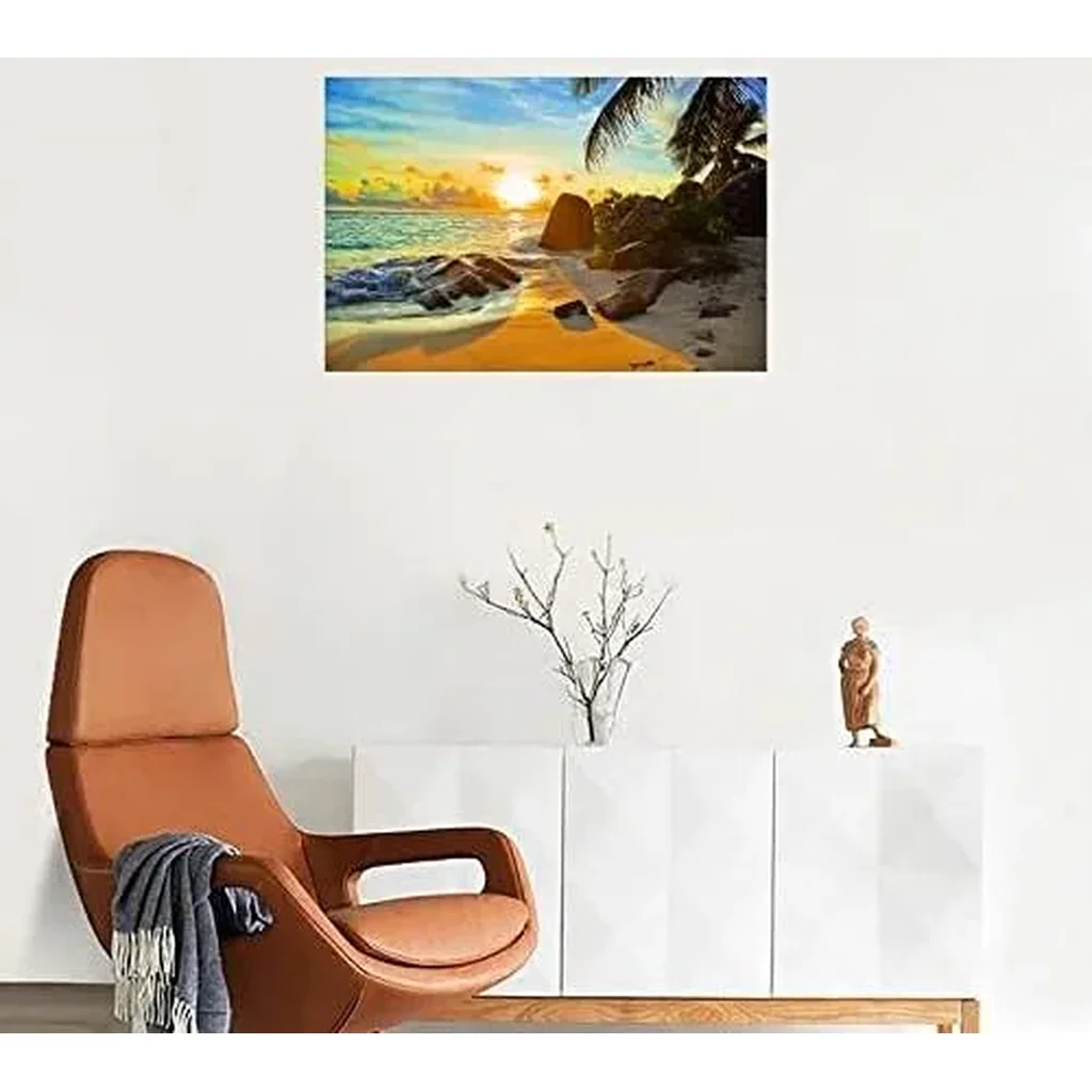 ALAYRA Canvas Wall Art Tropical Beach at Sunset Seascape Picture Paintings Artwork Prints Framed Ready to Hang for Home Office Bedroom Living Room Bathroom Kitchen Wall Decor 01 - Image 4