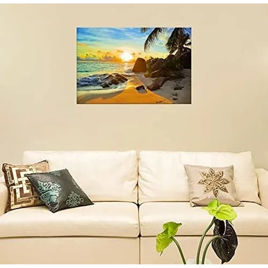 ALAYRA Canvas Wall Art Tropical Beach at Sunset Seascape Picture Paintings Artwork Prints Framed Ready to Hang for Home Office Bedroom Living Room Bathroom Kitchen Wall Decor 01 - Image 5