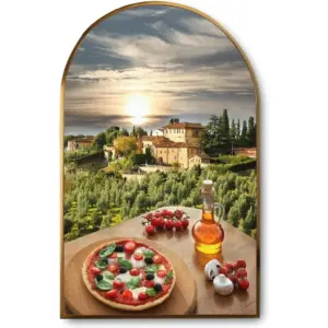 ALAYRA Canvas Wall Art with Golden Fra Arch Italian pizza against villa in Tuscany Italy Modern Giclee Canvas Prints Painting Picture for Home Decor Artworks Ready to Hang 01
