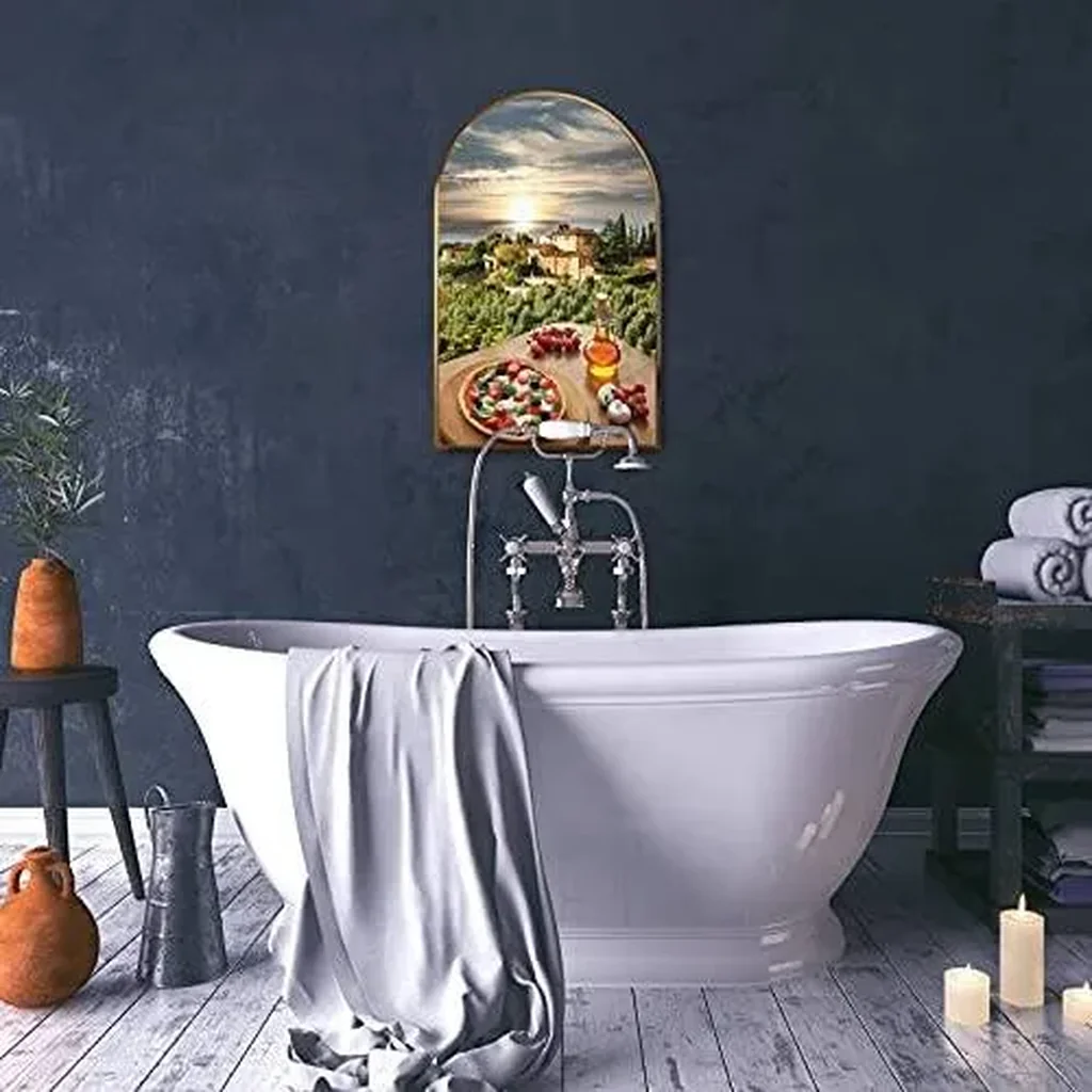 ALAYRA Canvas Wall Art with Golden Fra Arch Italian pizza against villa in Tuscany Italy Modern Giclee Canvas Prints Painting Picture for Home Decor Artworks Ready to Hang 01 - Image 3
