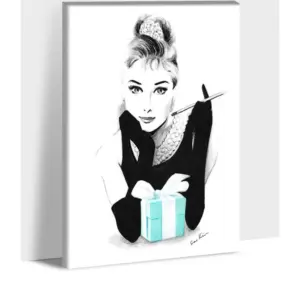 ALAYRA Canvas Wall Art, Vintage Audrey Poster Framed Wall Decor, Black and White Picture Canvas Print for Women Girl Bedroom Bathroom Ready to Hang (18x24 Inches) 01