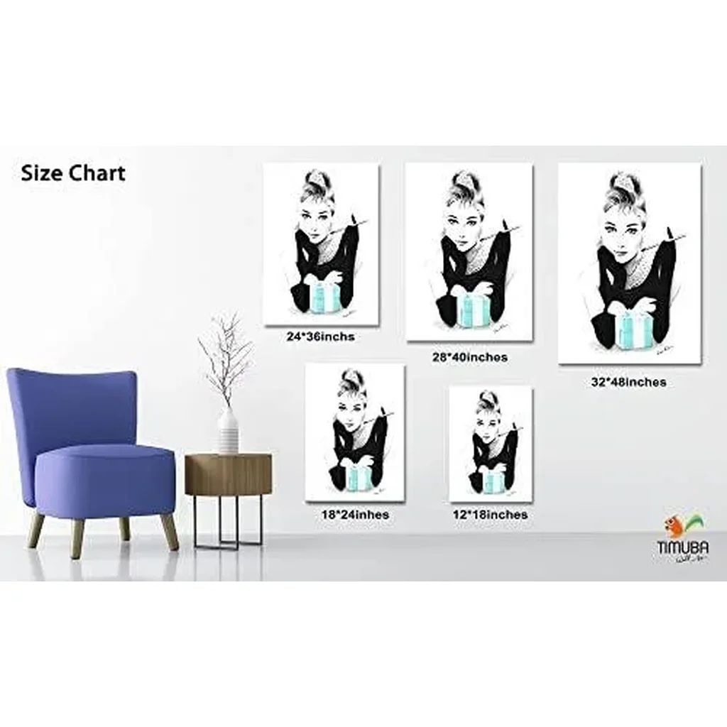 ALAYRA Canvas Wall Art, Vintage Audrey Poster Framed Wall Decor, Black and White Picture Canvas Print for Women Girl Bedroom Bathroom Ready to Hang (18x24 Inches) 01 - Image 2