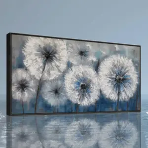 ALAYRA Canvas Wall Decor - Blue Dandelion Wall Art for Living Room Bedroom Natural Botanical Landscapes Framed Picture Artwork for Wall 01