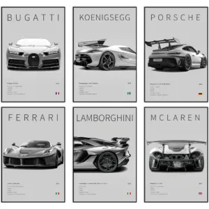 ALAYRA Car Canvas Poster Wall Art, Supercar Art Prints, 6pac/Set (6 Set, 8 x 12 in Unframed) 01