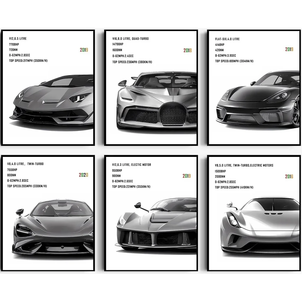 ALAYRA Car Canvas Poster Wall Art, Supercar Art Prints, Car Decor for Room, Car Posters for Room Aesthetic, Living Room boy Room Canvas Art Painting Wall Decoration (8 x 10 in Unframed) 01