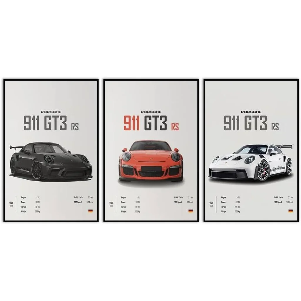 ALAYRA Car Poster Canvas Wall Art 911 GT Turbo Posters For Men Bedroom Aesthetics Decor (12x18, Unframed 01) 01