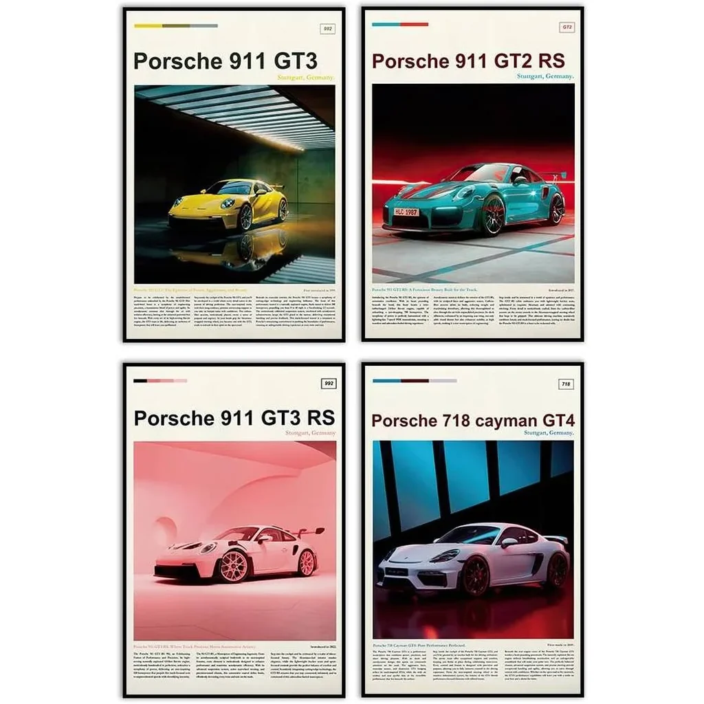 ALAYRA Car Poster Canvas Wall Art 911 GT Turbo Posters For Men Bedroom Aesthetics Decor (12x18, Unframed 04) 01
