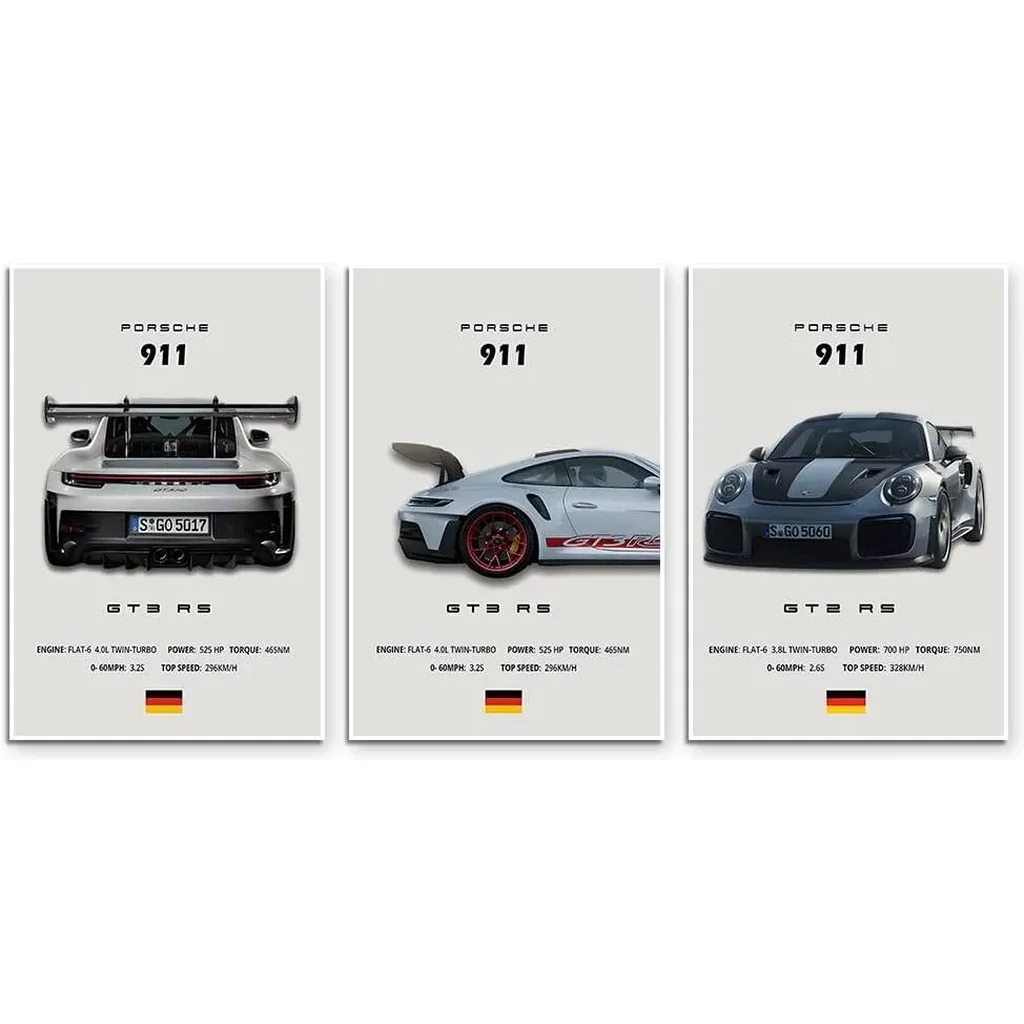 ALAYRA Car Poster Canvas Wall Art 911 GT Turbo Posters For Men Bedroom Aesthetics Decor (12x18, Unframed 2) 01