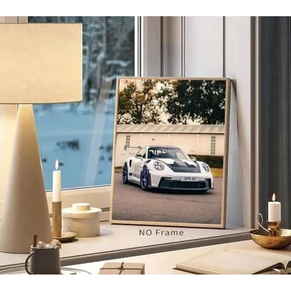 ALAYRA Car Poster Canvas Wall Art, White modern classic supercar poster wall art decoration, Sports Car Art Prints, Posters For Men Bedroom Aesthetics Decor Set of 4 (8x10Inches, Unframed). 01 - Image 2
