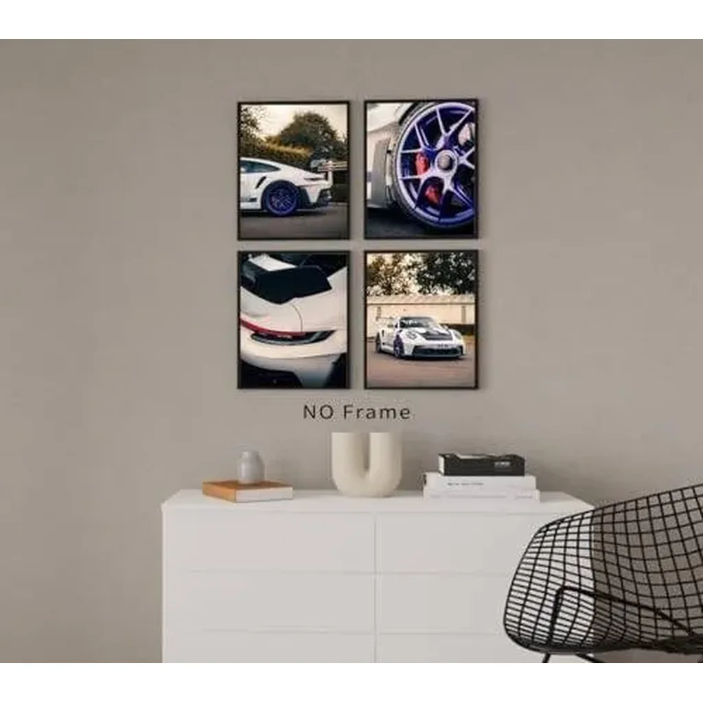ALAYRA Car Poster Canvas Wall Art, White modern classic supercar poster wall art decoration, Sports Car Art Prints, Posters For Men Bedroom Aesthetics Decor Set of 4 (8x10Inches, Unframed). 01 - Image 3